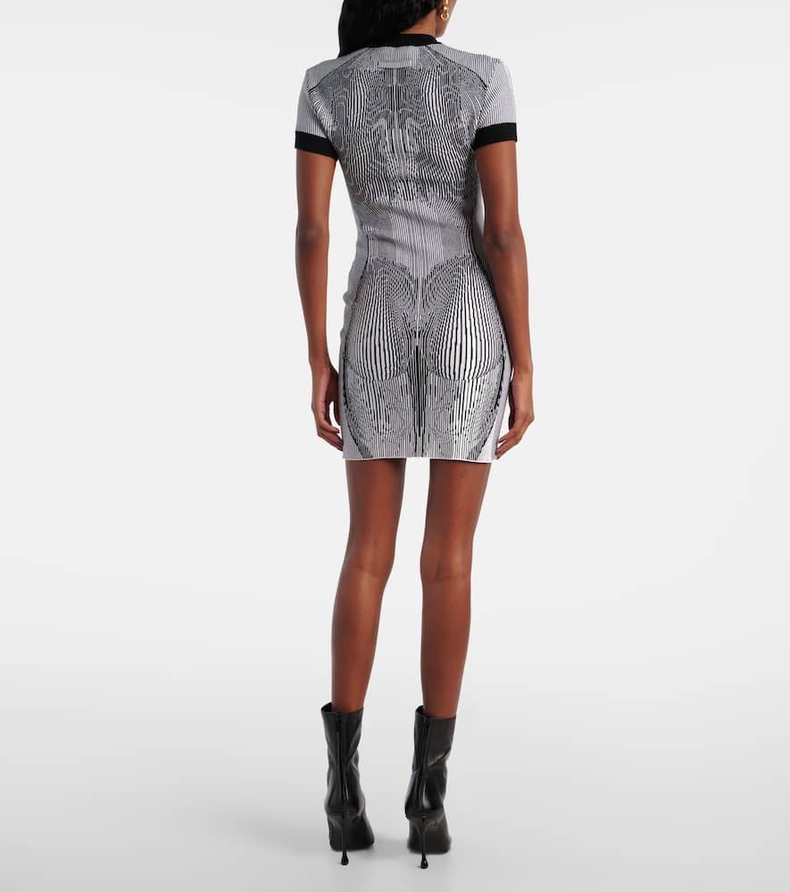 Jean Paul Gaultier Short Dress In Black And White Striped Jacquard Viscose In Schwarz