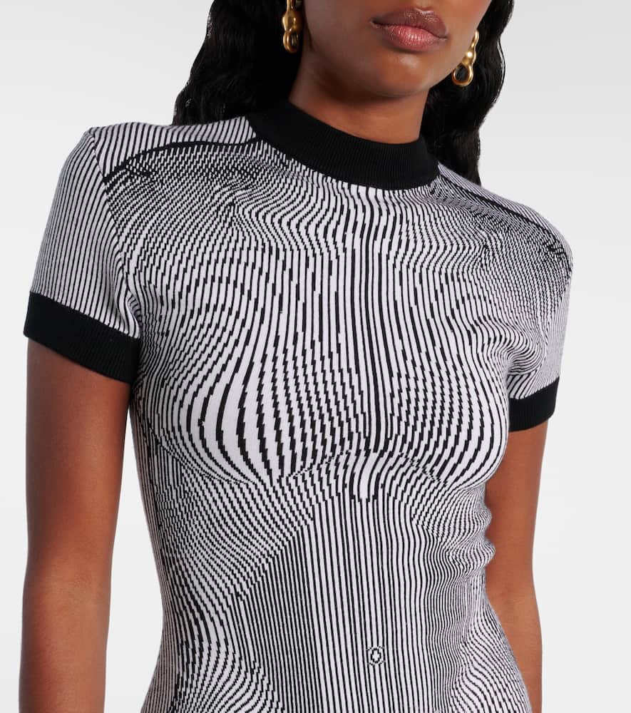 Jean Paul Gaultier Short Dress In Black And White Striped Jacquard Viscose In Schwarz