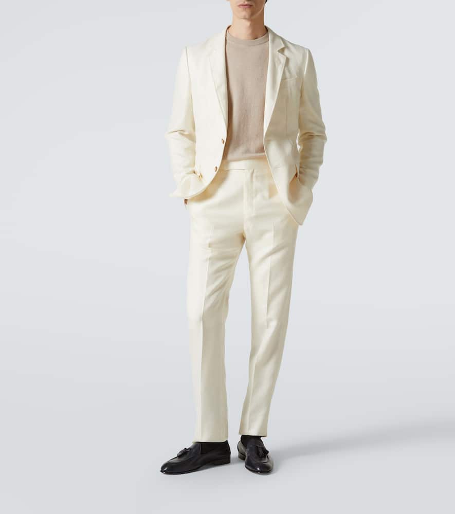 Gabriela Hearst Flat Front Wool, Silk And Linen Suit Pants In White