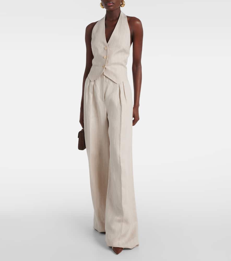 Max Mara Rauche High-rise Linen Wide-leg Pants In Grey