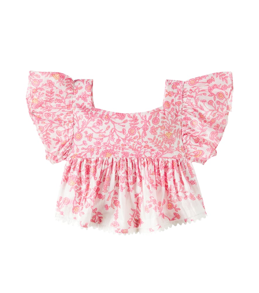 Poupette St Barth Cycas Ruffled Cotton-blend Tank Top In Pink