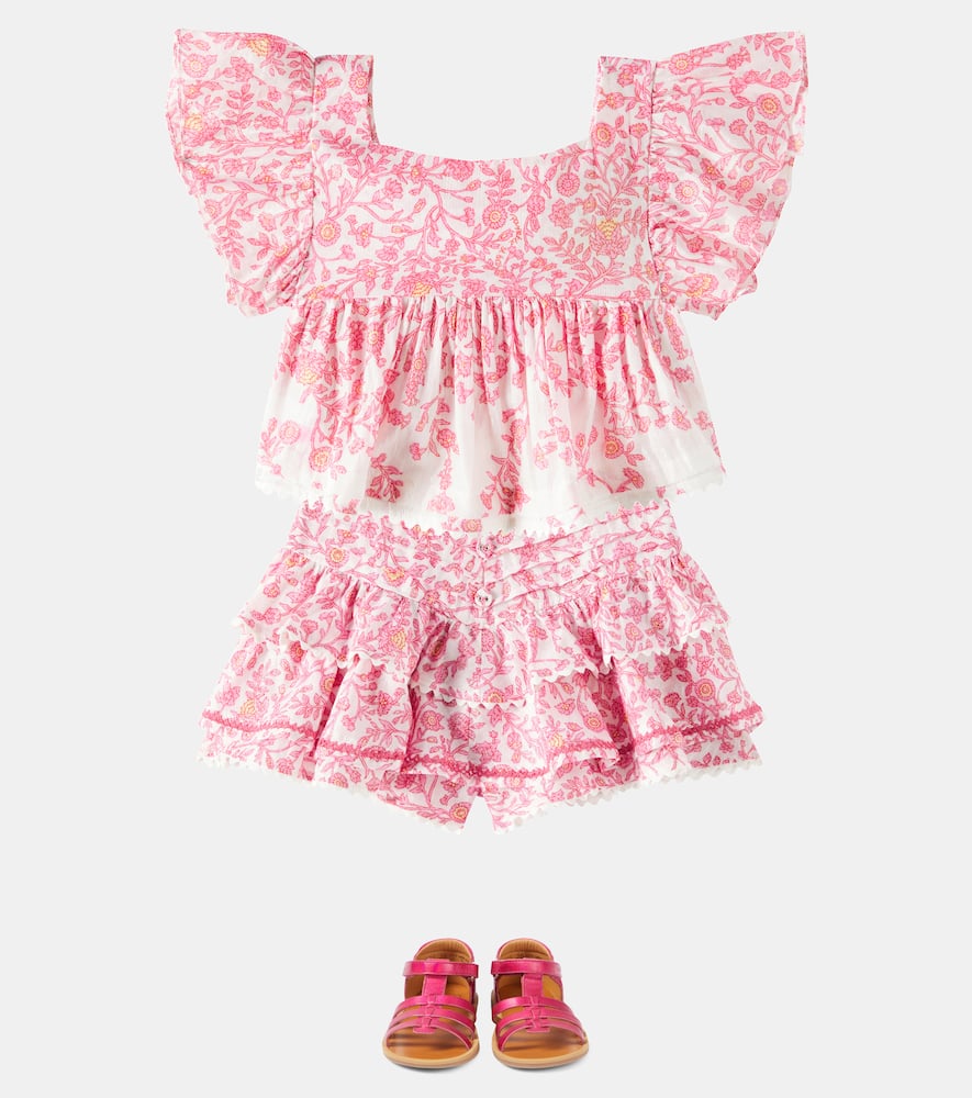 Poupette St Barth Cycas Ruffled Cotton-blend Tank Top In Pink