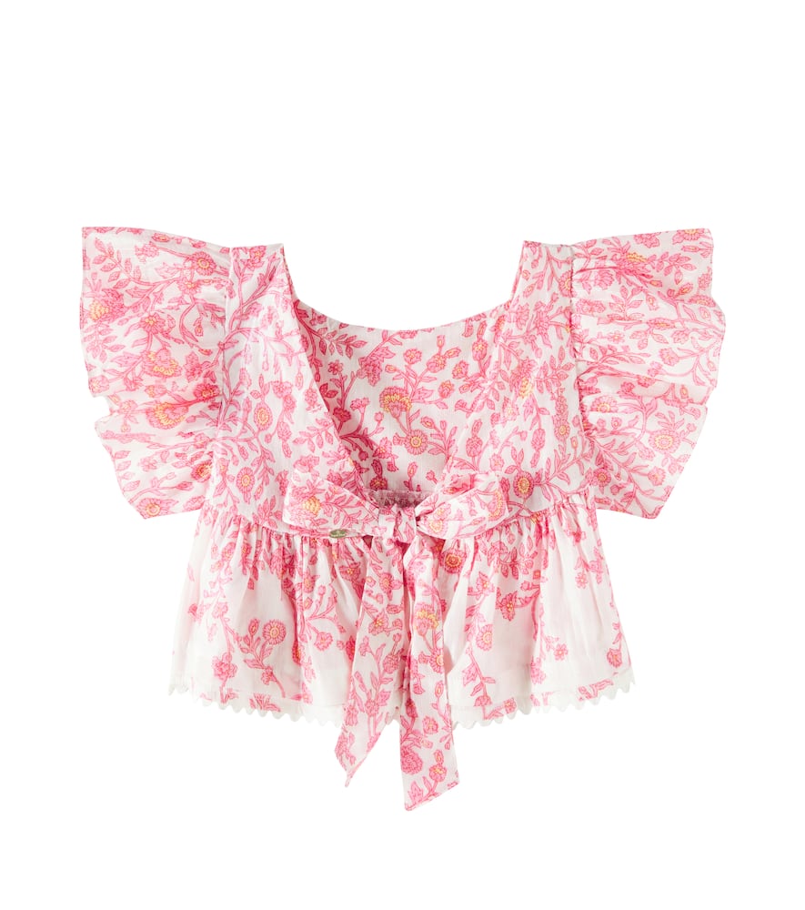 Poupette St Barth Cycas Ruffled Cotton-blend Tank Top In Pink