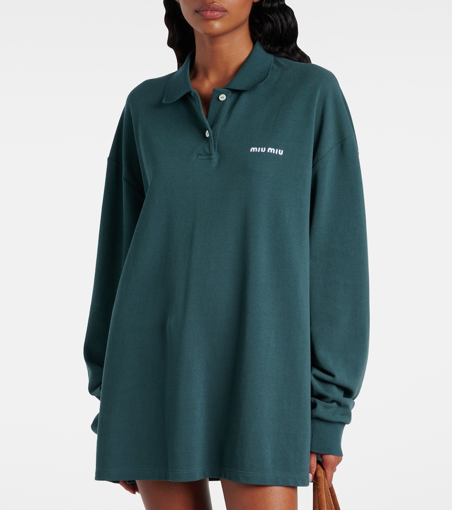 Miu Miu Logo Cotton Piqué Polo Shirt In Green