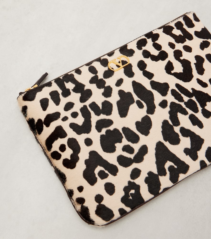 Valentino Vlogo Signature Medium Leopard-print Calf-hair Clutch In Multi