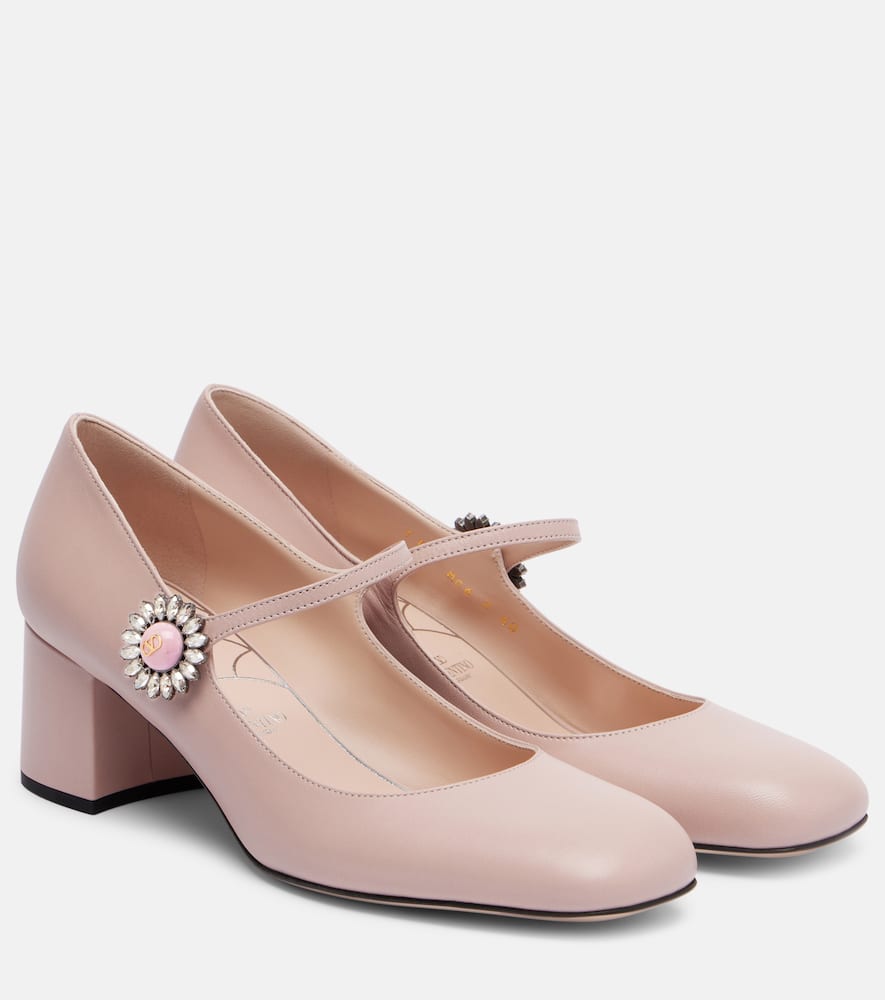 Valentino 55 Embellished Leather Mary Jane Pumps In Pink