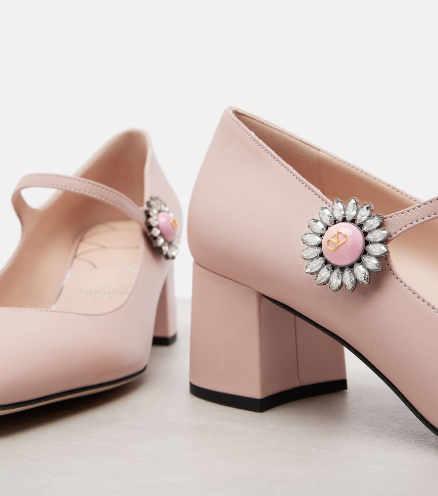 Valentino 55 Embellished Leather Mary Jane Pumps In Pink