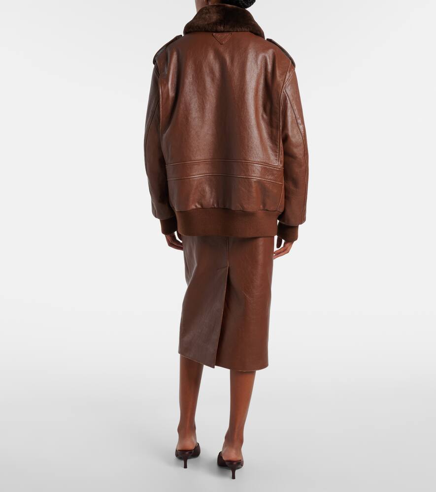Prada Lederjacke Mit Shearling In Brown