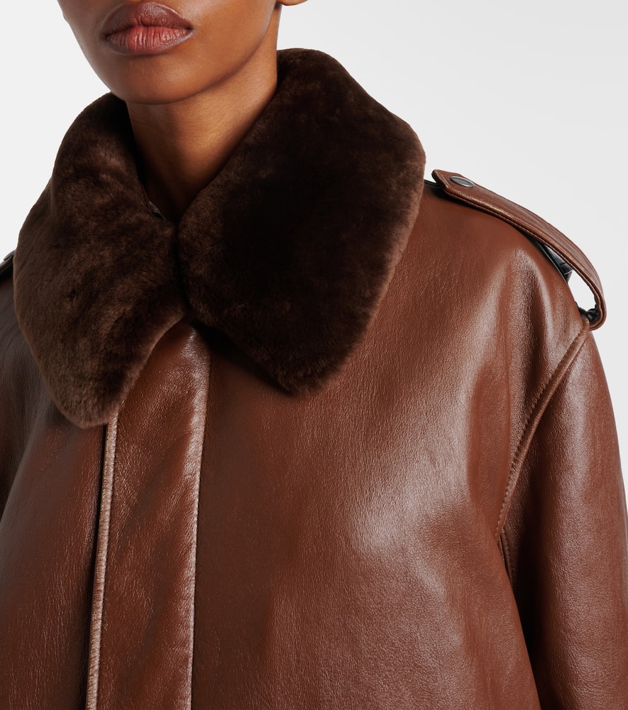 Prada Lederjacke Mit Shearling In Brown