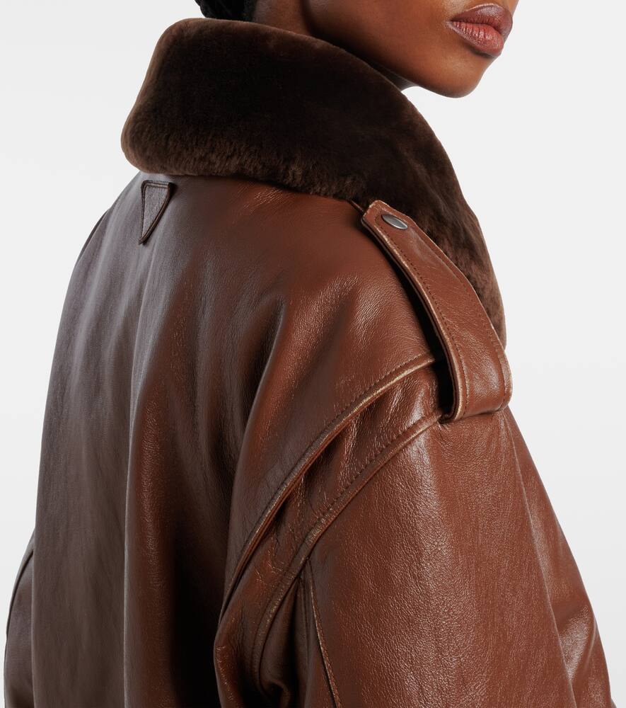 Prada Lederjacke Mit Shearling In Brown