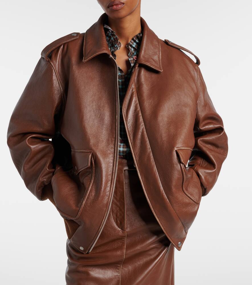 Prada Lederjacke Mit Shearling In Brown