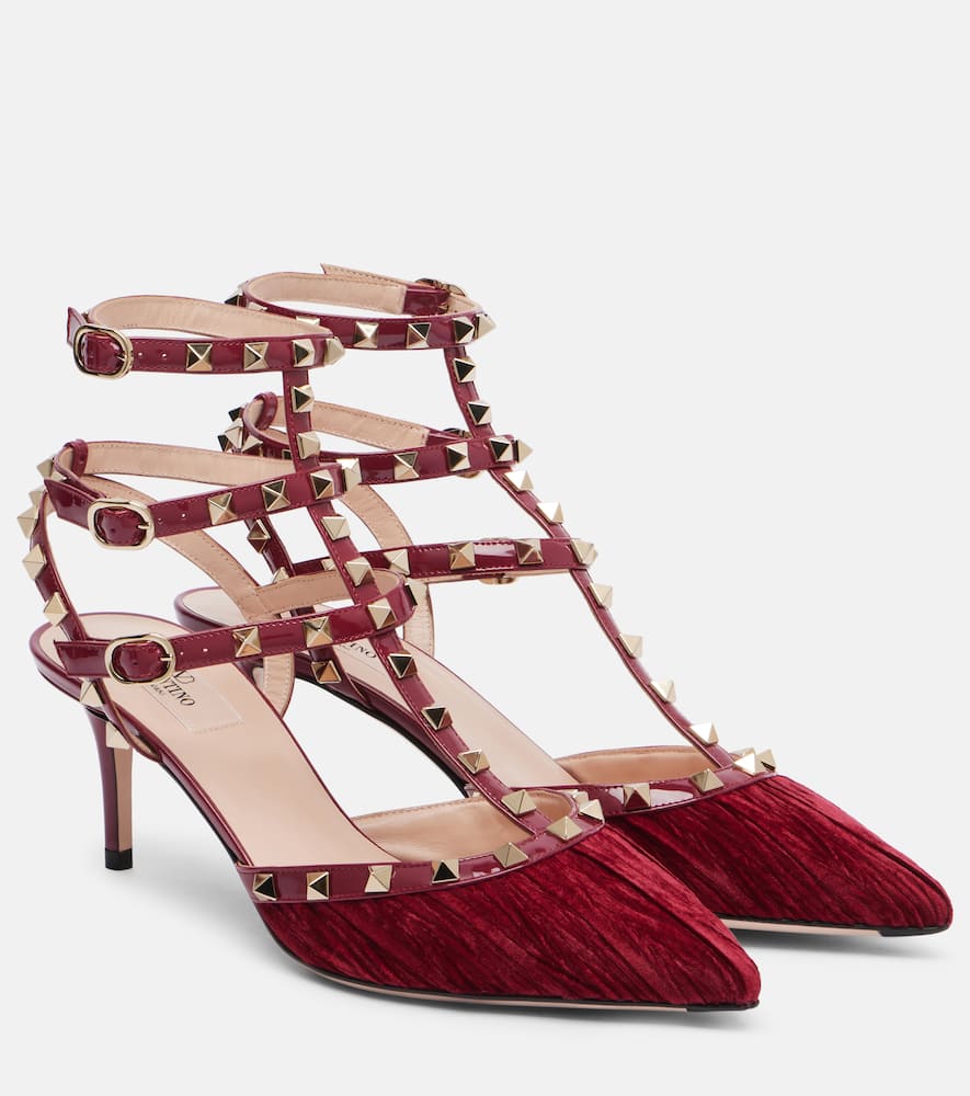 Valentino Garavani Rockstud 65 Velvet And Leather Pumps In Burgundy