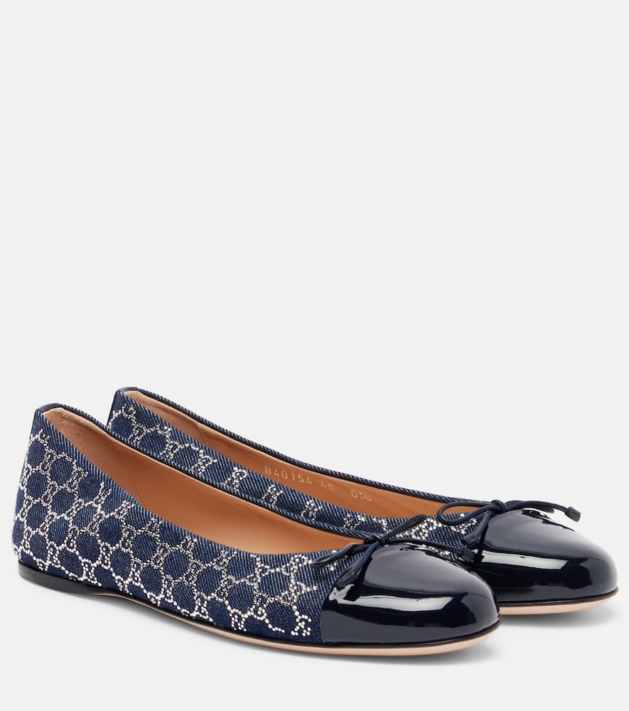 GG embellished denim ballet flats