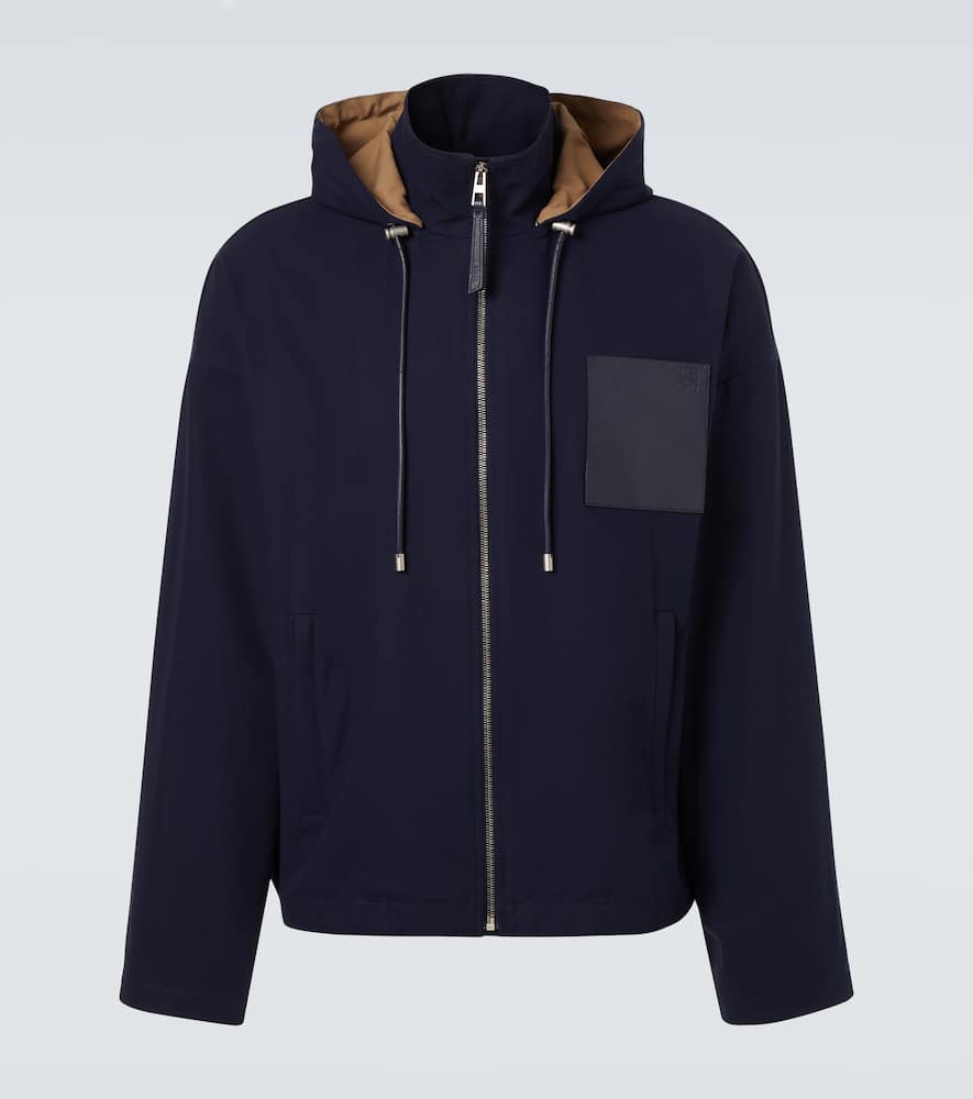 Loewe Hooded Leather-patch Jacket In Blue