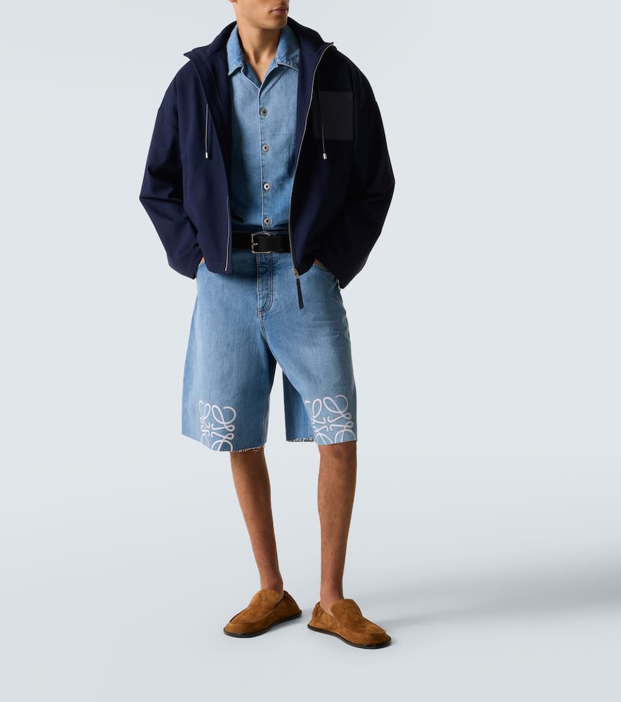 Loewe Hooded Leather-patch Jacket In Blue