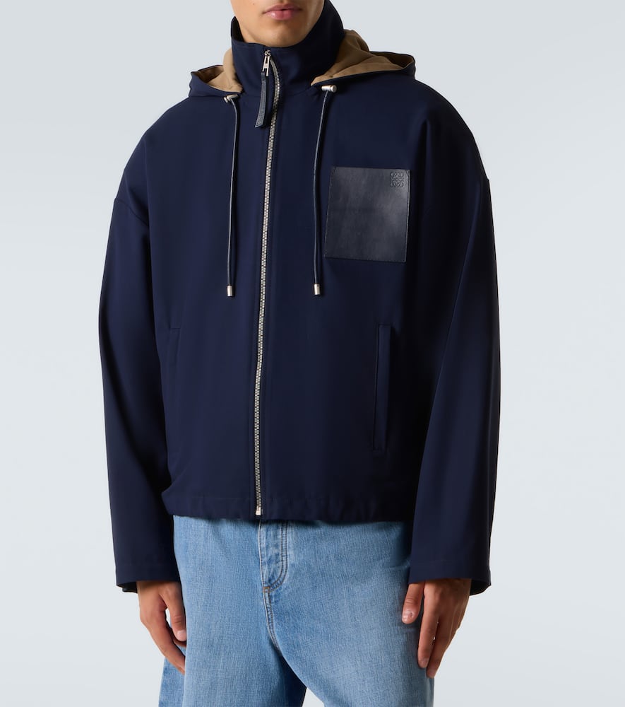 Loewe Hooded Leather-patch Jacket In Blue