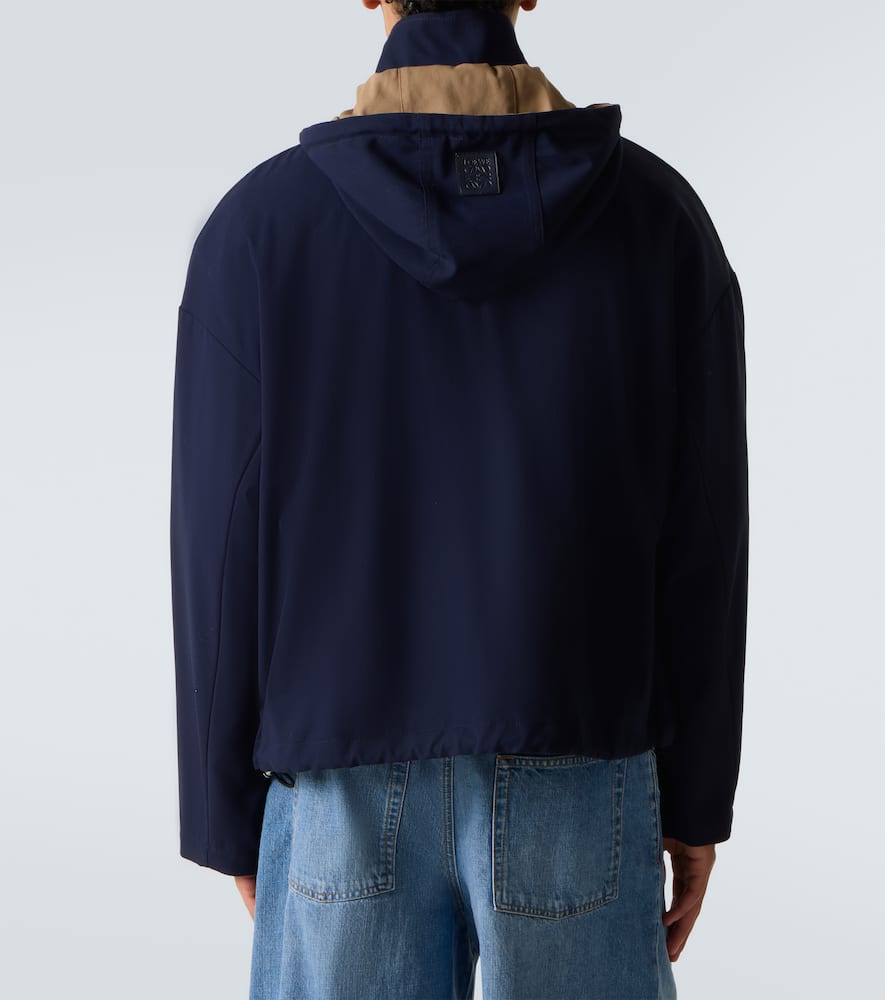 Loewe Hooded Leather-patch Jacket In Blue