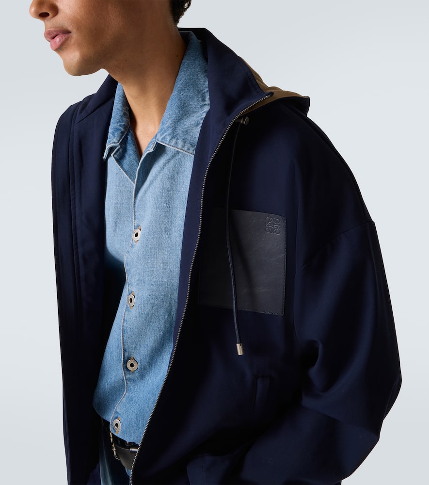 Loewe Hooded Leather-patch Jacket In Blue