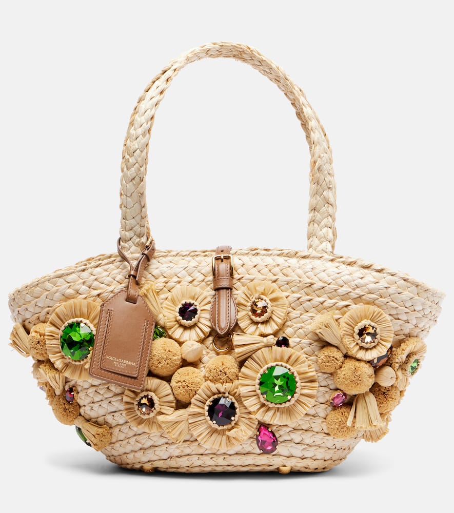 Capri Small embellished raffia basket bag