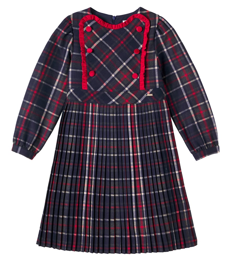 Patachou Plaid Pleated Dress In Blue