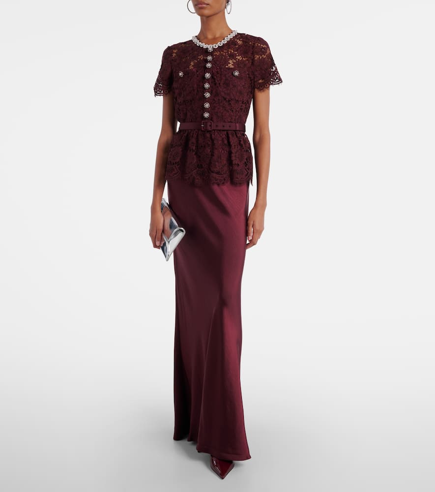 Self-portrait Belted Lace And Satin Maxi Dress In Multi