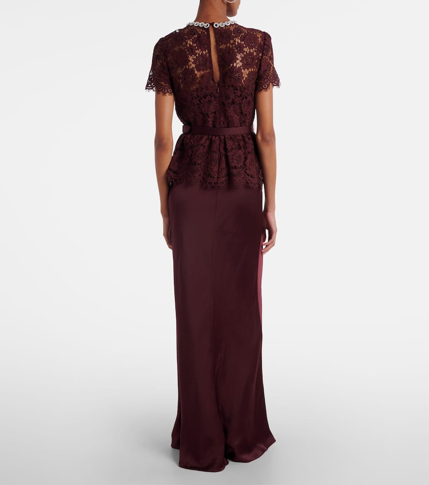 Self-portrait Belted Lace And Satin Maxi Dress In Multi