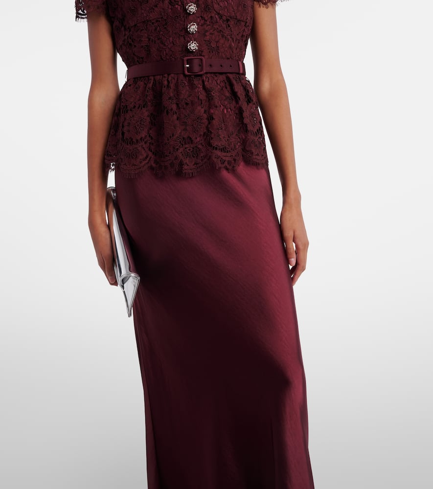 Self-portrait Belted Lace And Satin Maxi Dress In Multi