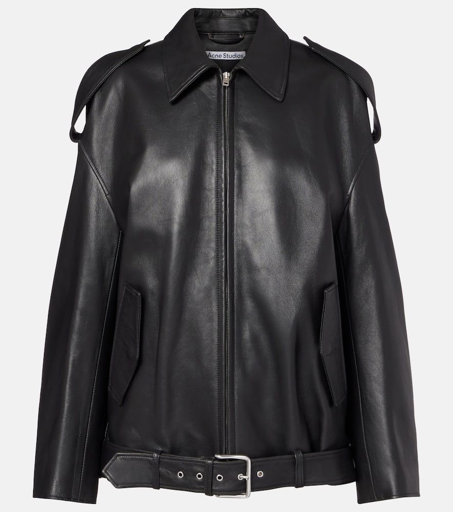 Acne Studios Leather Jacket With Belted Waist And Epaulettes In Black