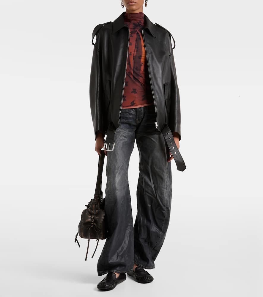Acne Studios Leather Jacket With Belted Waist And Epaulettes In Black