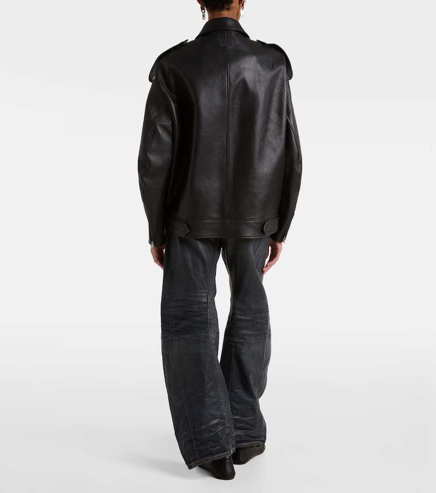 Acne Studios Leather Jacket With Belted Waist And Epaulettes In Black