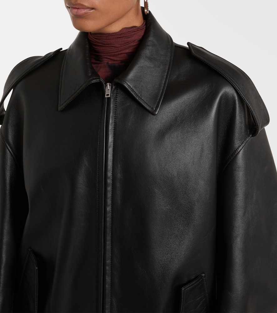 Acne Studios Leather Jacket With Belted Waist And Epaulettes In Black
