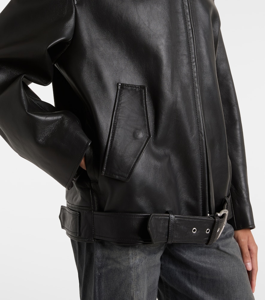 Acne Studios Leather Jacket With Belted Waist And Epaulettes In Black