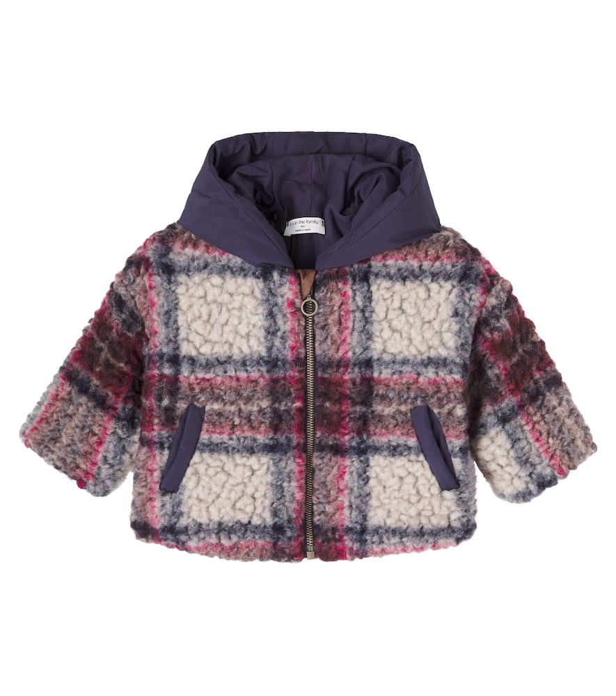 1+ In The Family Baby Hans Checked Wool-blend Teddy Jacket In Blue