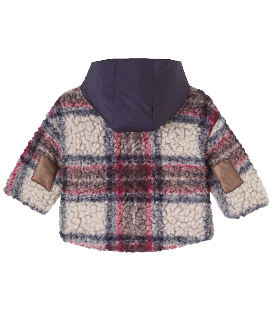 1+ In The Family Baby Hans Checked Wool-blend Teddy Jacket In Blue