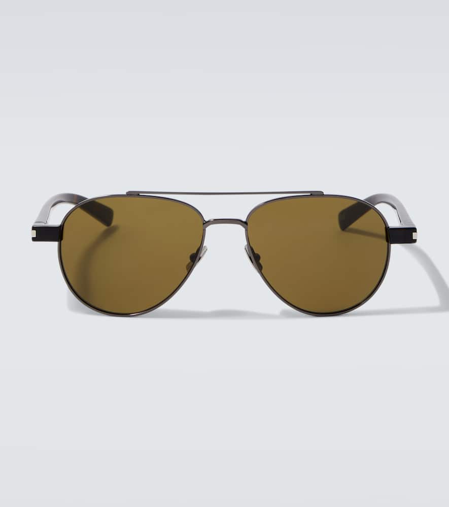 Saint Laurent Aviator-style Gunmetal-tone And Tortoiseshell Acetate Sunglasses In Green
