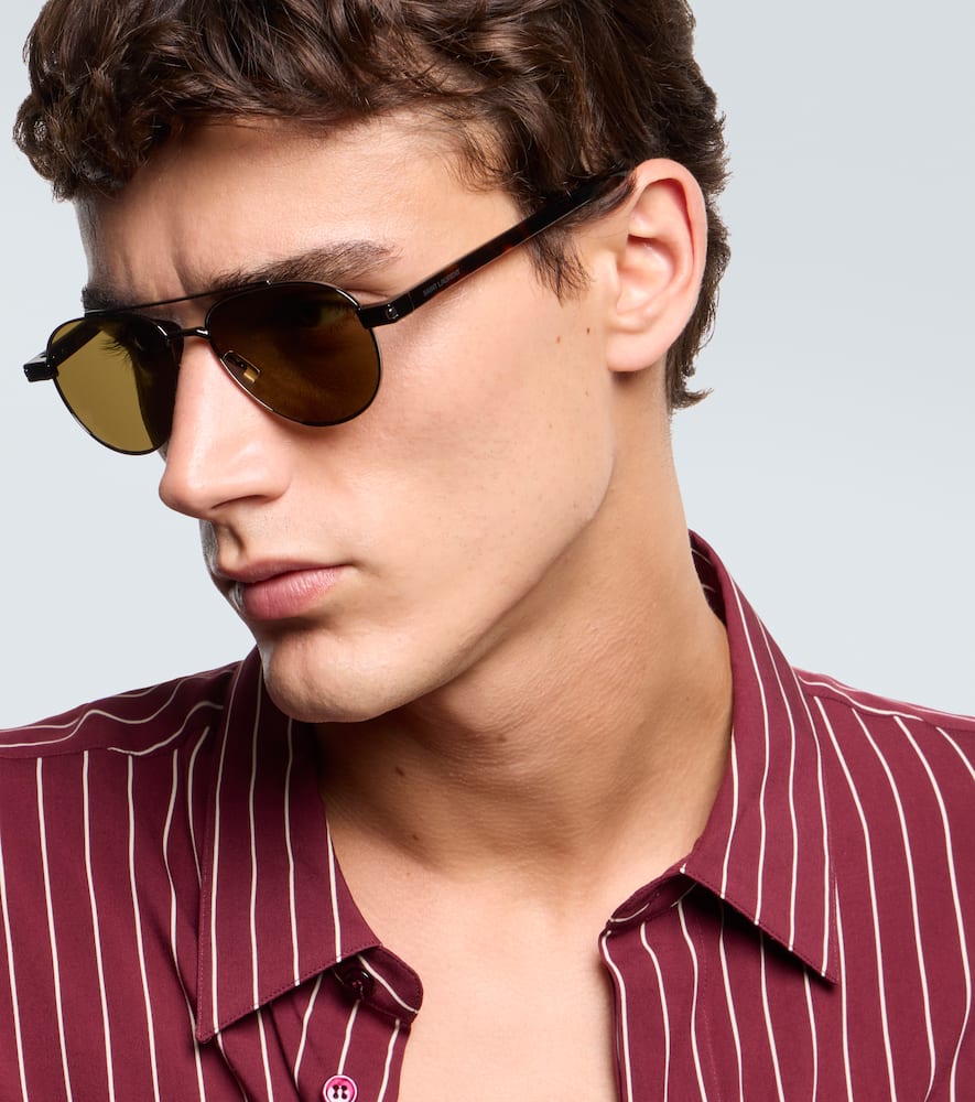 Saint Laurent Aviator-style Gunmetal-tone And Tortoiseshell Acetate Sunglasses In Green