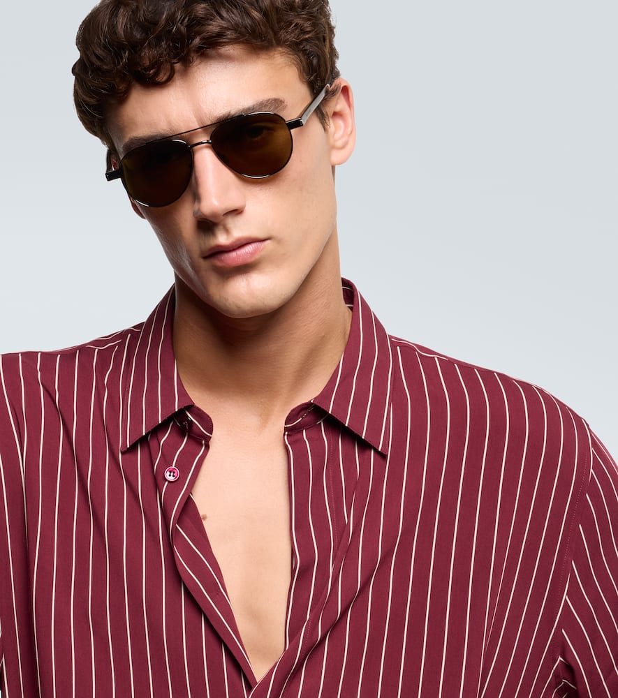 Saint Laurent Aviator-style Gunmetal-tone And Tortoiseshell Acetate Sunglasses In Green