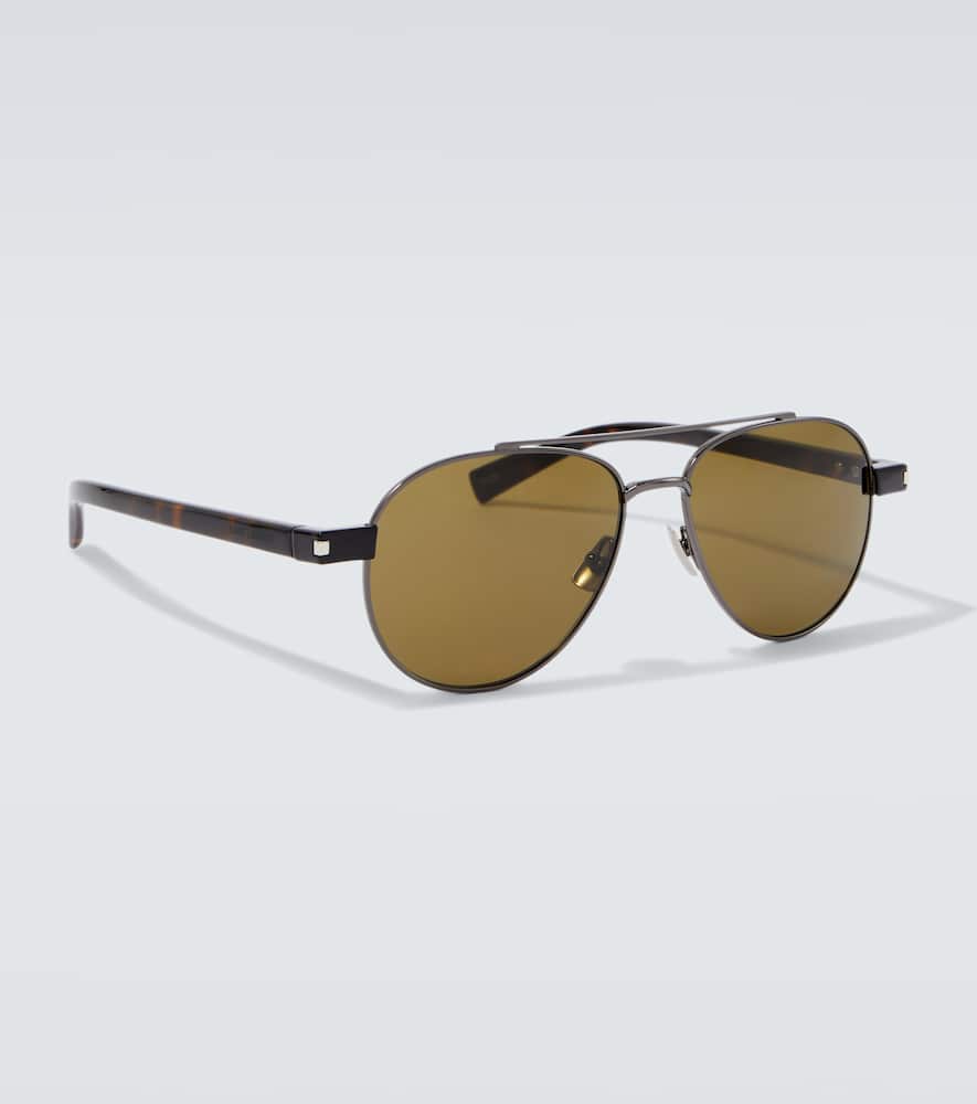 Saint Laurent Aviator-style Gunmetal-tone And Tortoiseshell Acetate Sunglasses In Green