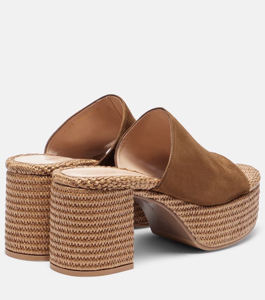 绒面革厚底草编穆勒鞋