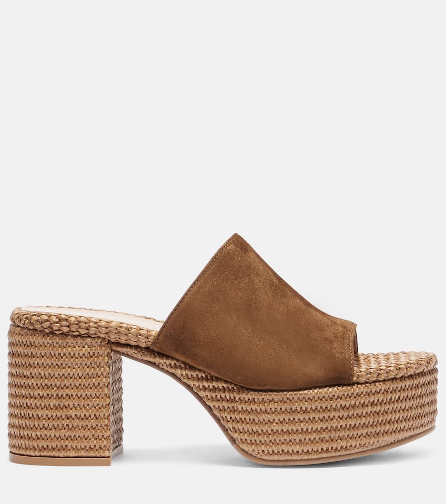 绒面革厚底草编穆勒鞋