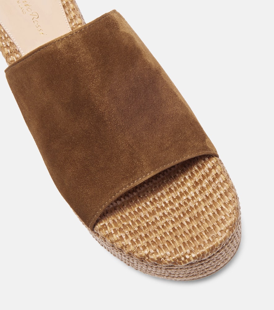 绒面革厚底草编穆勒鞋