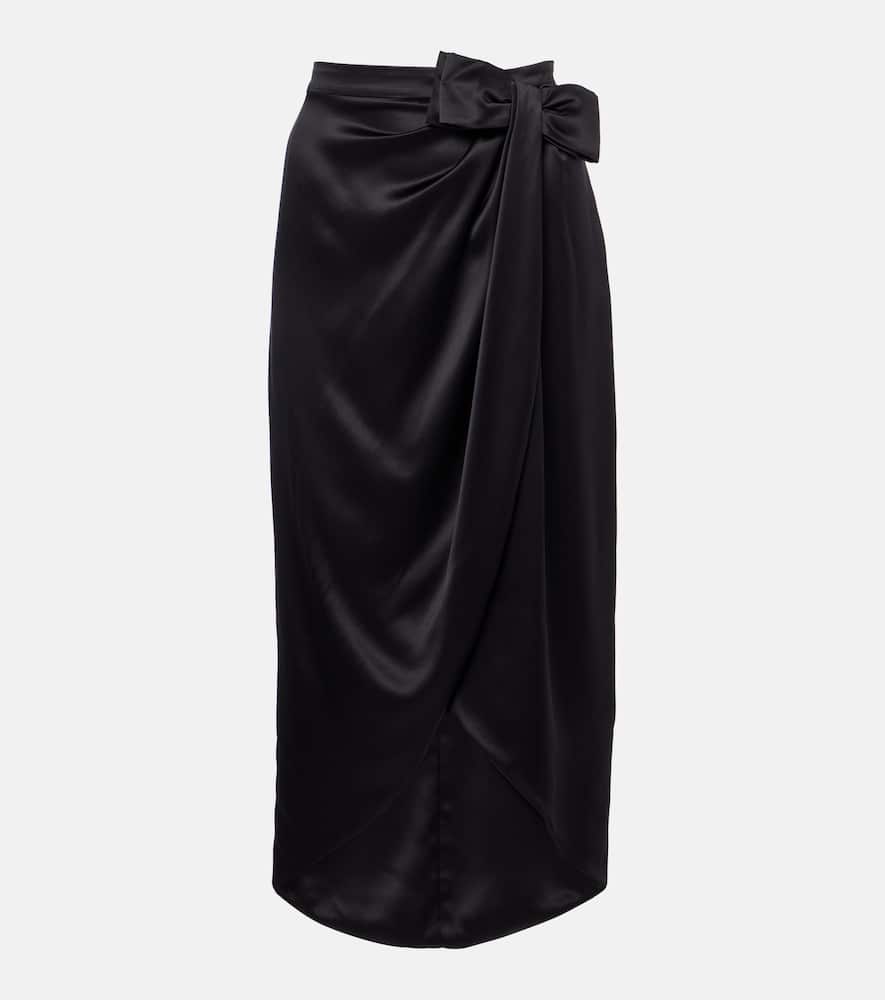 Valentino Asymmetric Low-rise Silk Midi Skirt In Black