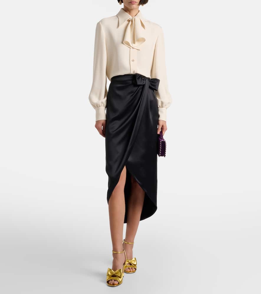 Valentino Asymmetric Low-rise Silk Midi Skirt In Black