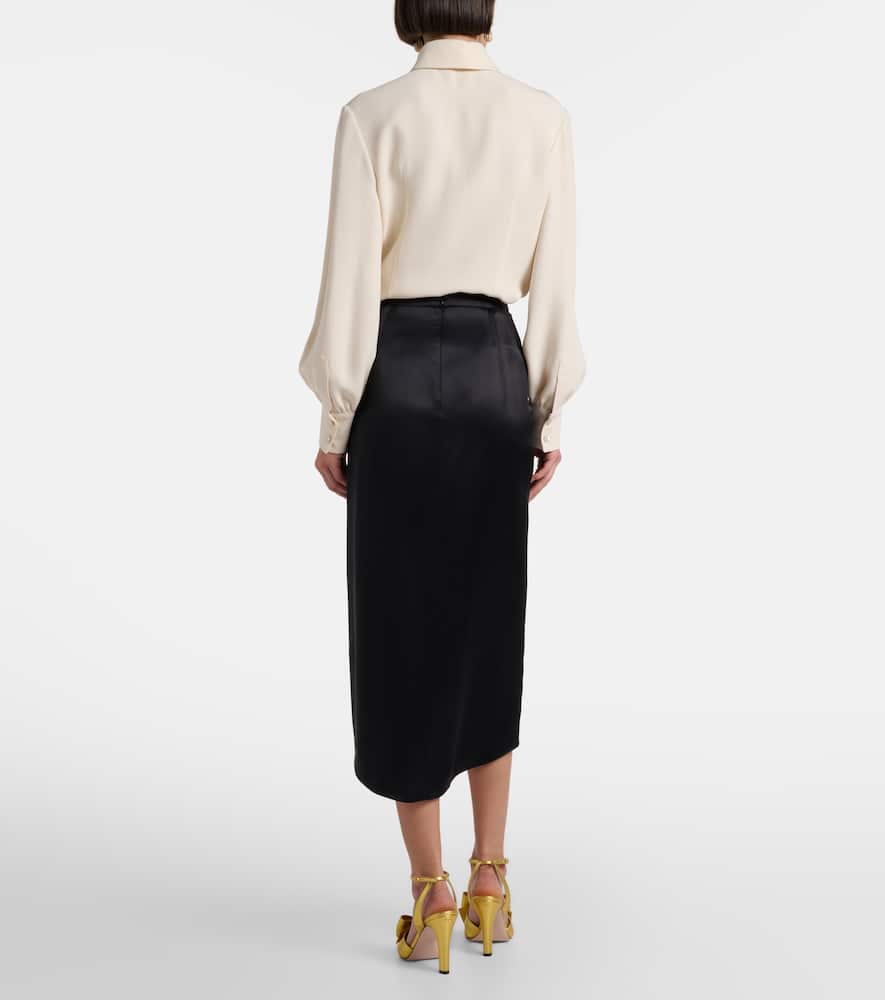 Valentino Asymmetric Low-rise Silk Midi Skirt In Black