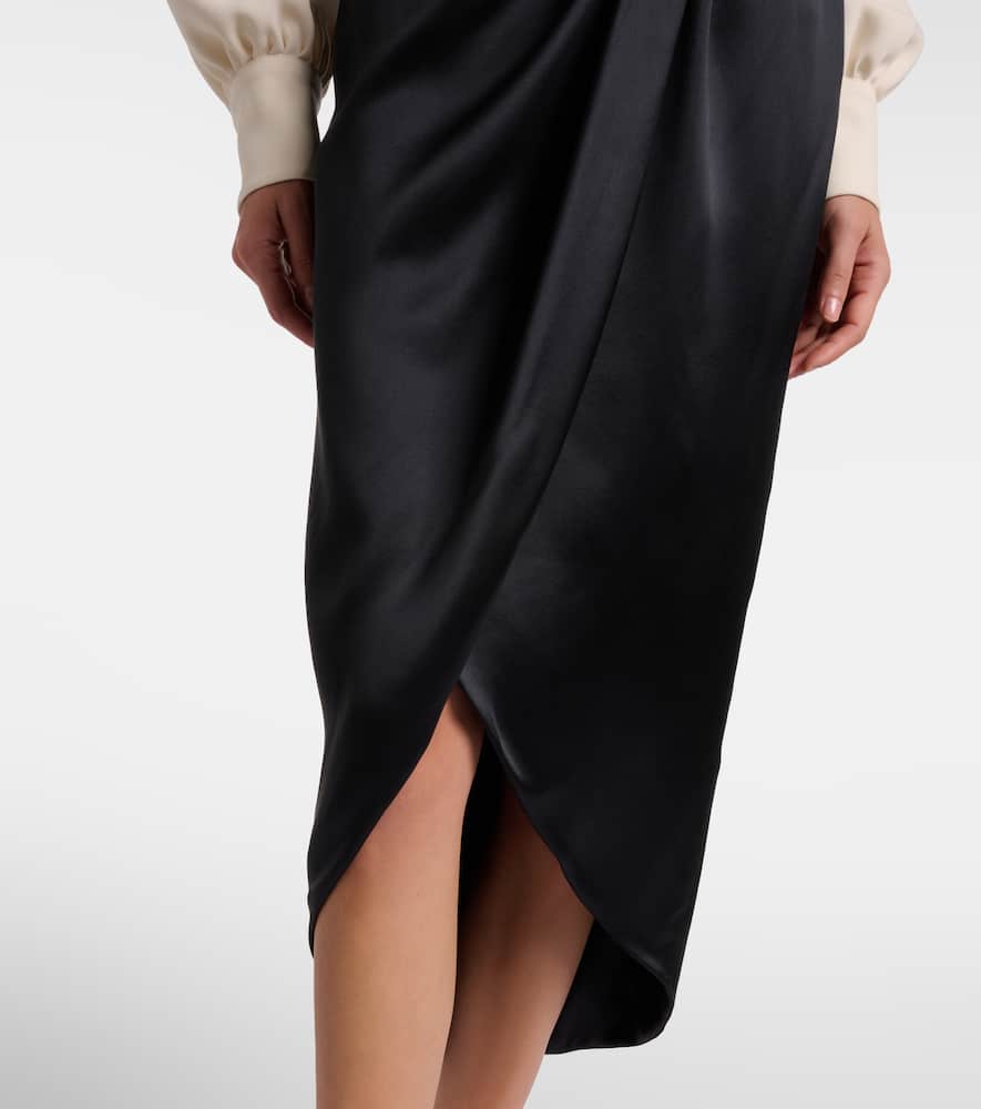 Valentino Asymmetric Low-rise Silk Midi Skirt In Black