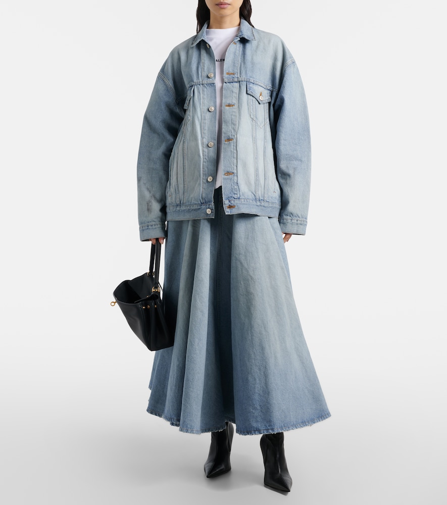 Pleated Denim Midi Skirt