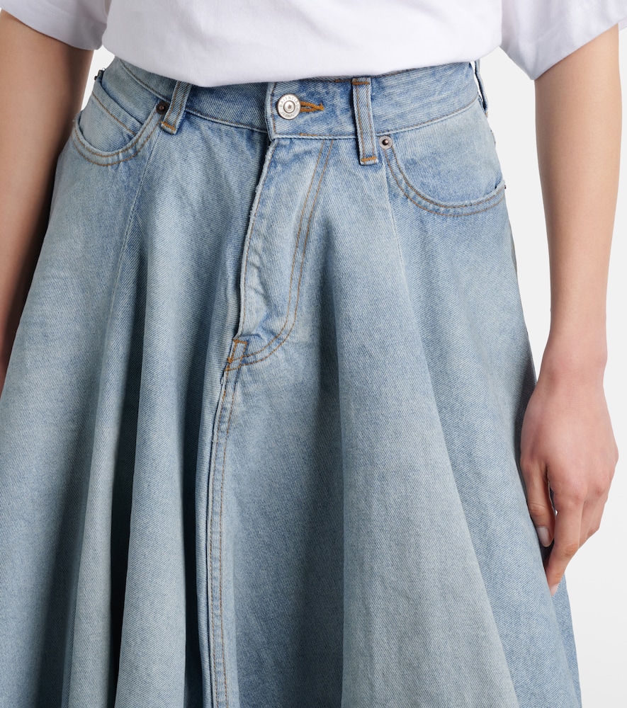Pleated Denim Midi Skirt