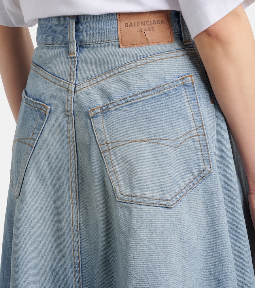 Pleated Denim Midi Skirt