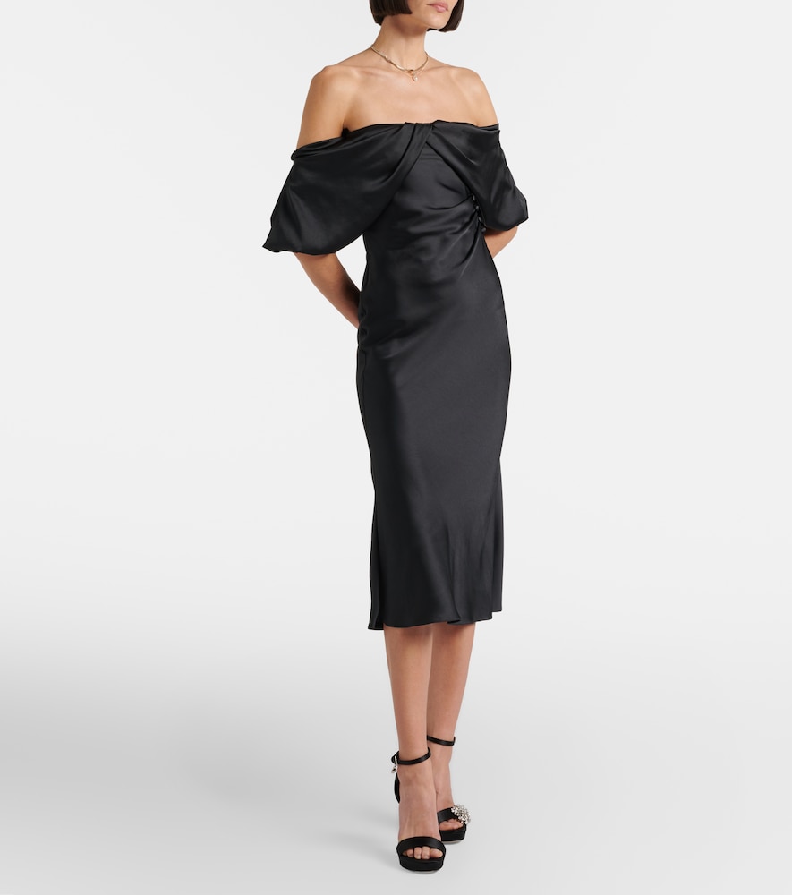  Mcqueen Mcqueen Draped Off-shoulder Satin Midi Dress 