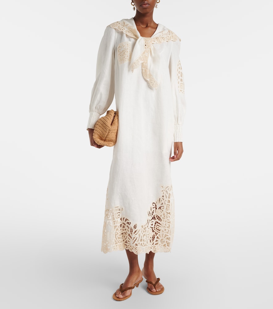 Alémais x LRNCE Rosemary embroidered linen midi dress